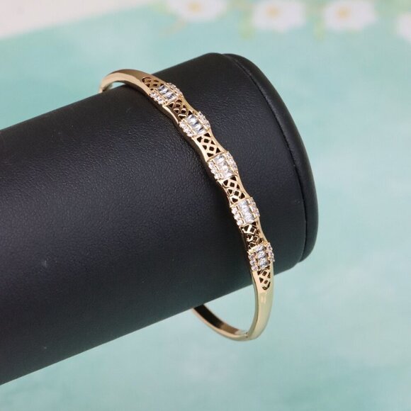 Rose Gold Bangle with Lattice Design and Crystal Accents, XPBL0572 - Picture 6 of 12